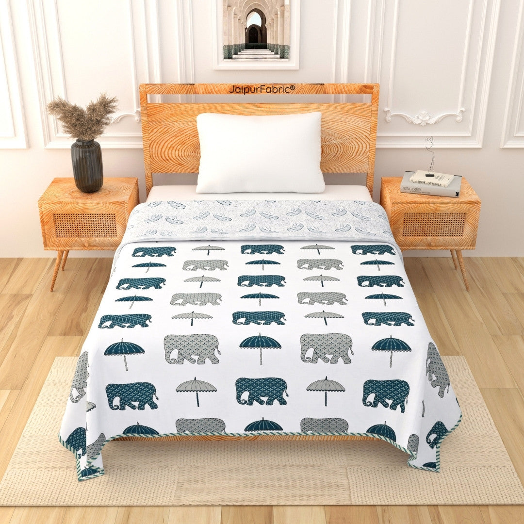 Artistic Green Block Print 400 TC Pure Premium MulMul Cotton Single Bed Dohar