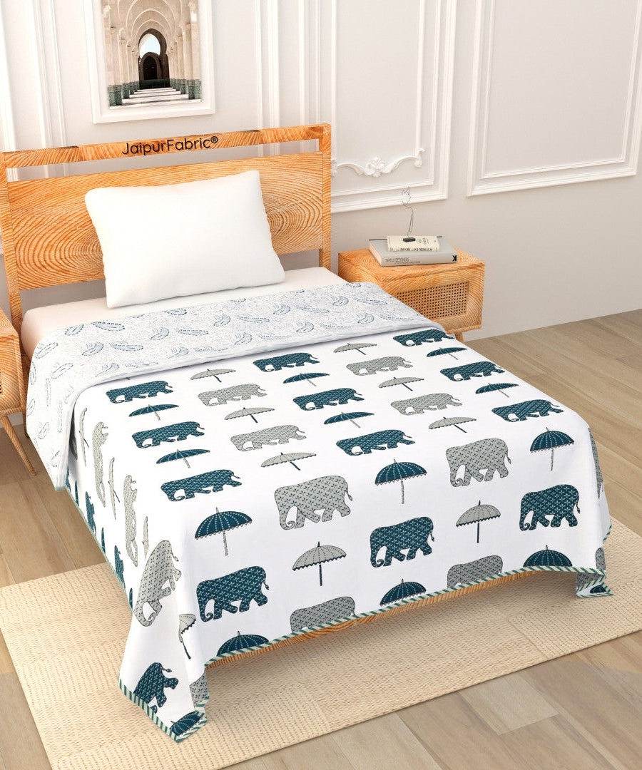 Artistic Green Block Print 400 TC Pure Premium MulMul Cotton Single Bed Dohar