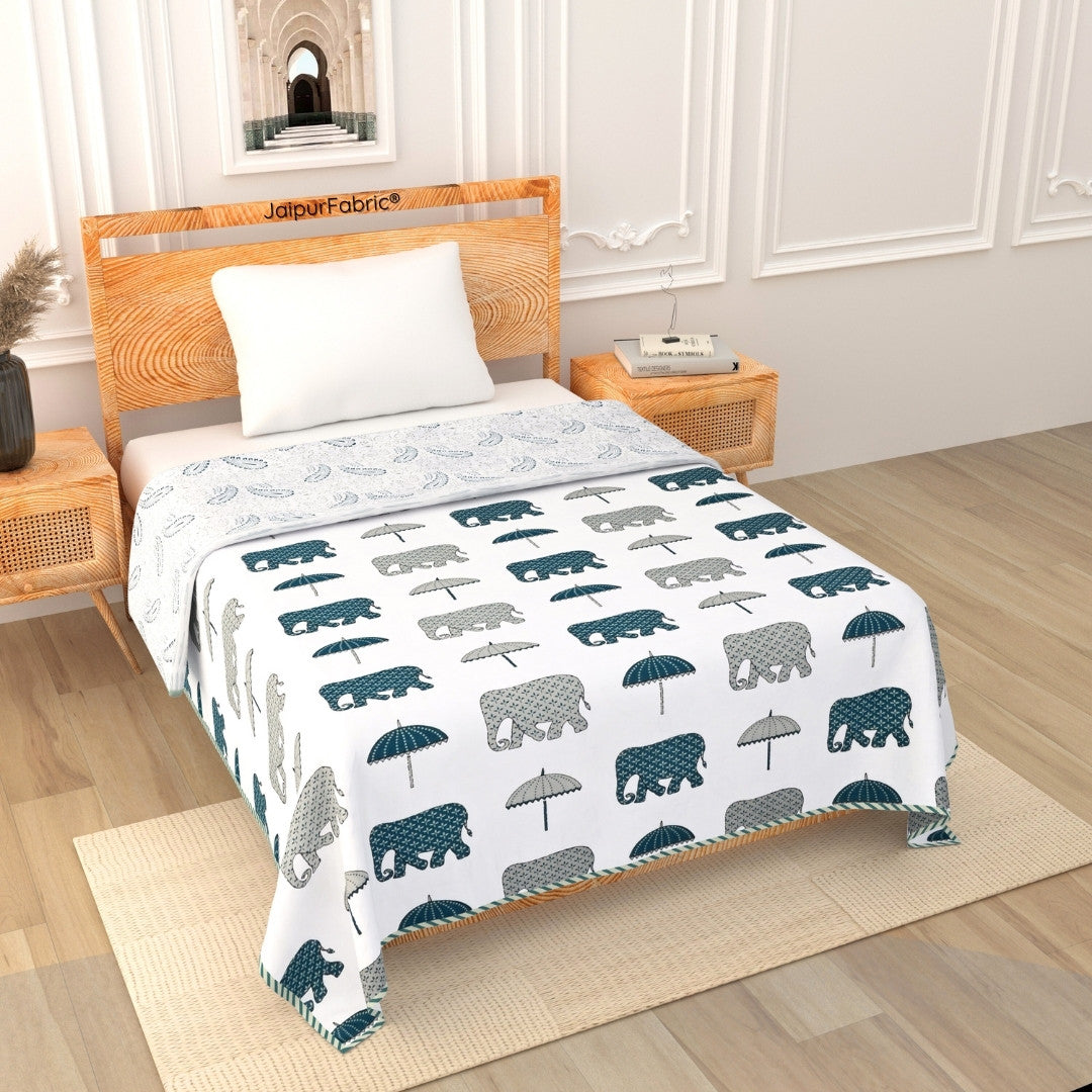 Artistic Green Block Print 400 TC Pure Premium MulMul Cotton Single Bed Dohar