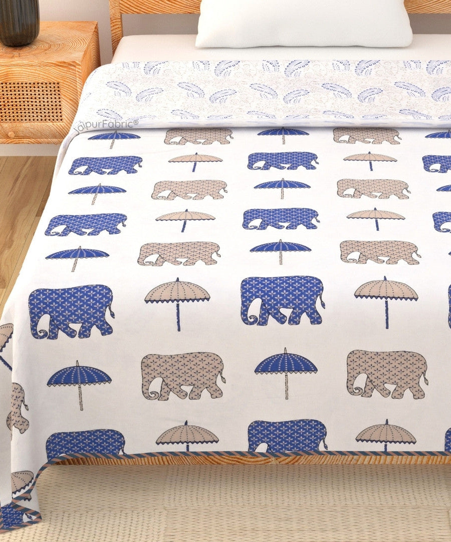 Artistic Blue Block Print 400 TC Pure Premium MulMul Cotton Single Bed Dohar