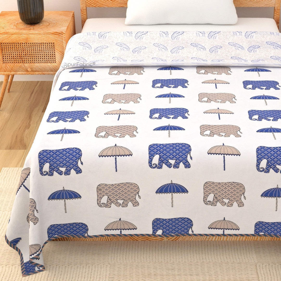 Artistic Blue Block Print 400 TC Pure Premium MulMul Cotton Single Bed Dohar
