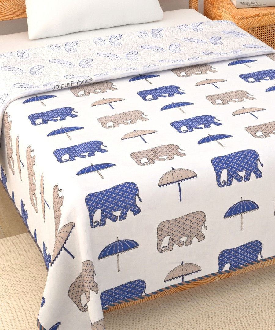 Artistic Blue Block Print 400 TC Pure Premium MulMul Cotton Single Bed Dohar