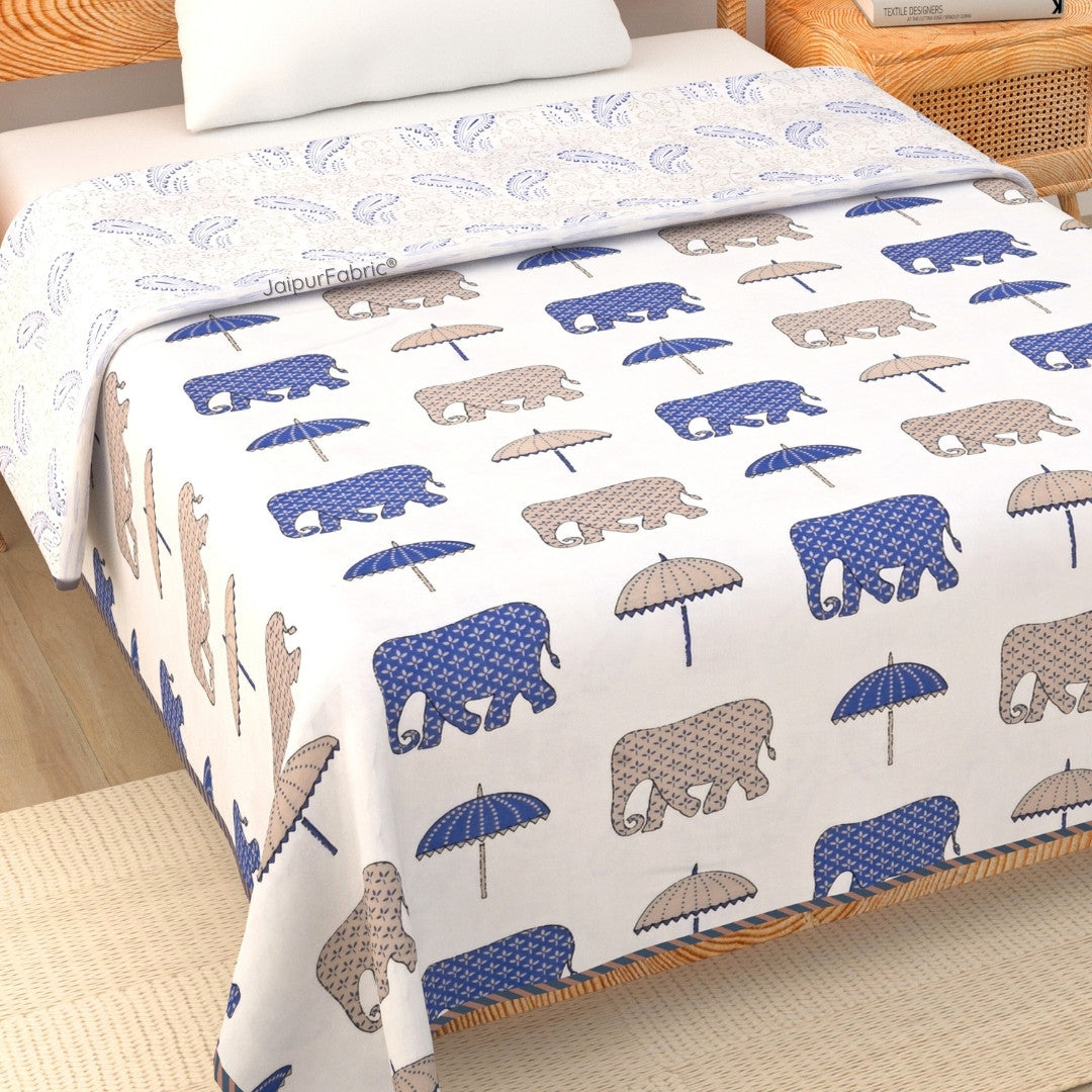 Artistic Blue Block Print 400 TC Pure Premium MulMul Cotton Single Bed Dohar