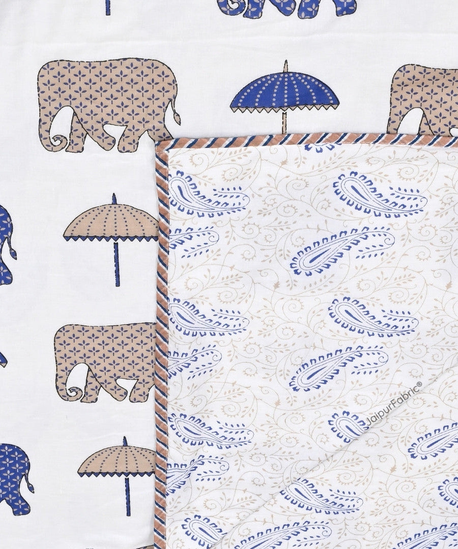 Artistic Blue Block Print 400 TC Pure Premium MulMul Cotton Single Bed Dohar