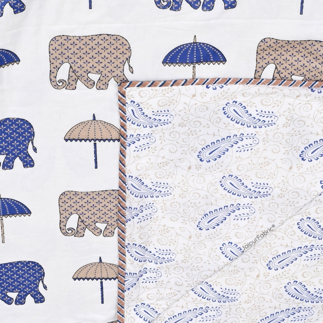 Artistic Blue Block Print 400 TC Pure Premium MulMul Cotton Single Bed Dohar