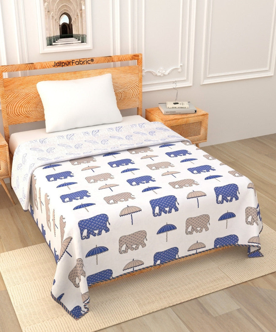 Artistic Blue Block Print 400 TC Pure Premium MulMul Cotton Single Bed Dohar
