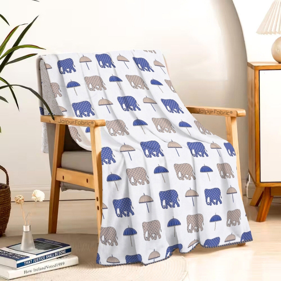 Artistic Blue Block Print 400 TC Pure Premium MulMul Cotton Single Bed Dohar