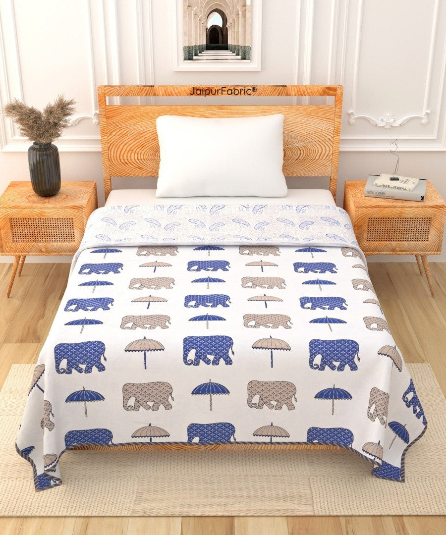 Artistic Blue Block Print 400 TC Pure Premium MulMul Cotton Single Bed Dohar