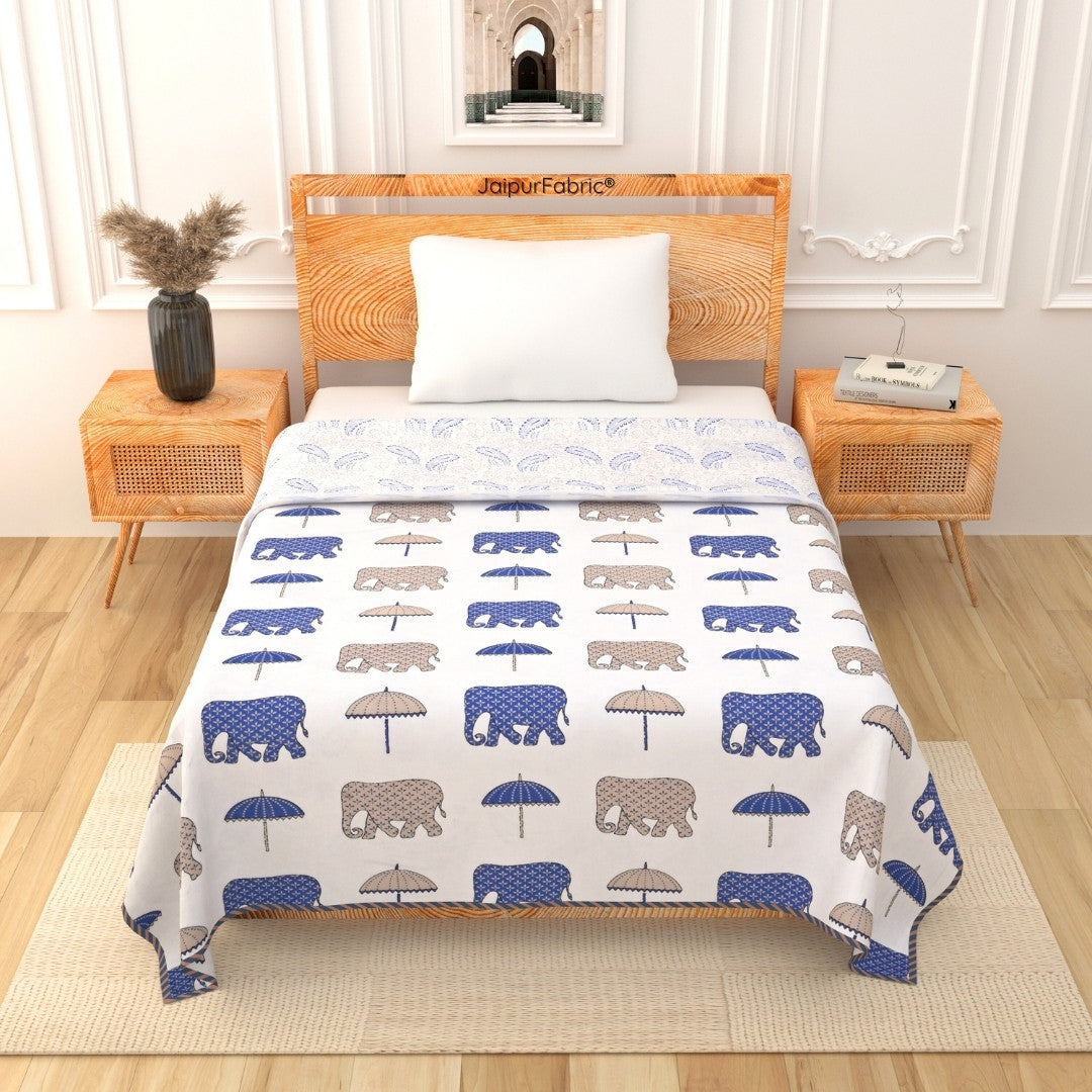 Artistic Blue Block Print 400 TC Pure Premium MulMul Cotton Single Bed Dohar