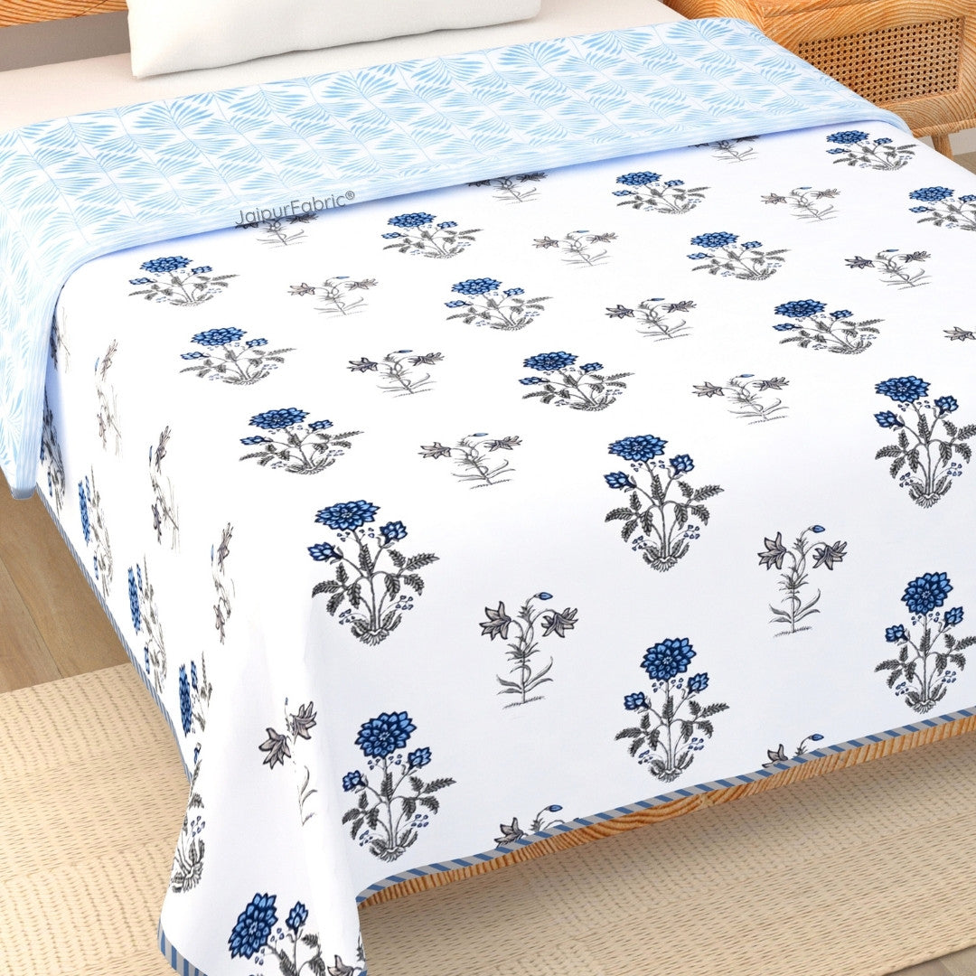 Elegance Azure Block Print 400 TC Pure Premium MulMul Cotton Single Bed Dohar