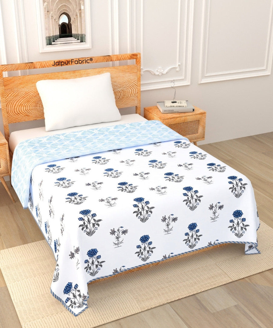 Elegance Azure Block Print 400 TC Pure Premium MulMul Cotton Single Bed Dohar