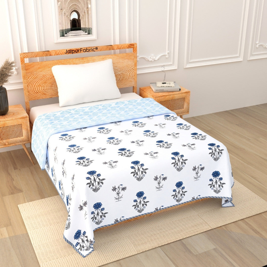 Elegance Azure Block Print 400 TC Pure Premium MulMul Cotton Single Bed Dohar