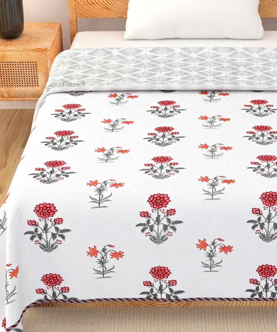Elegance Cherry Block Print 400 TC Pure Premium MulMul Cotton Single Bed Dohar