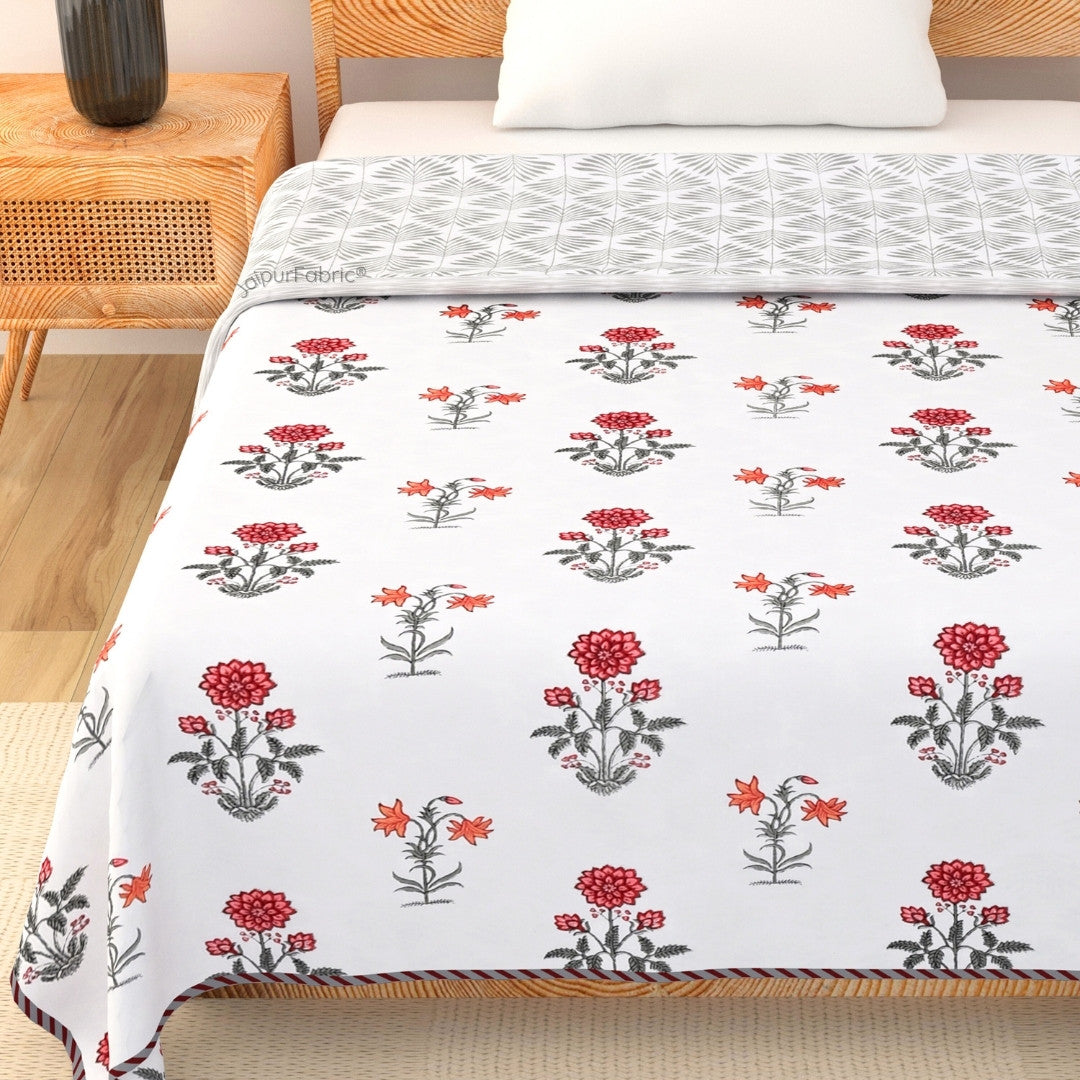 Elegance Cherry Block Print 400 TC Pure Premium MulMul Cotton Single Bed Dohar