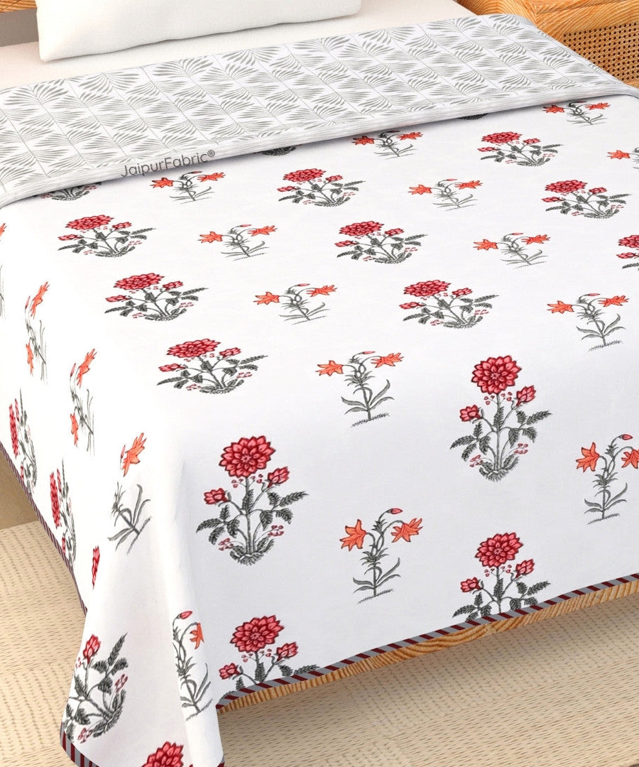 Elegance Cherry Block Print 400 TC Pure Premium MulMul Cotton Single Bed Dohar
