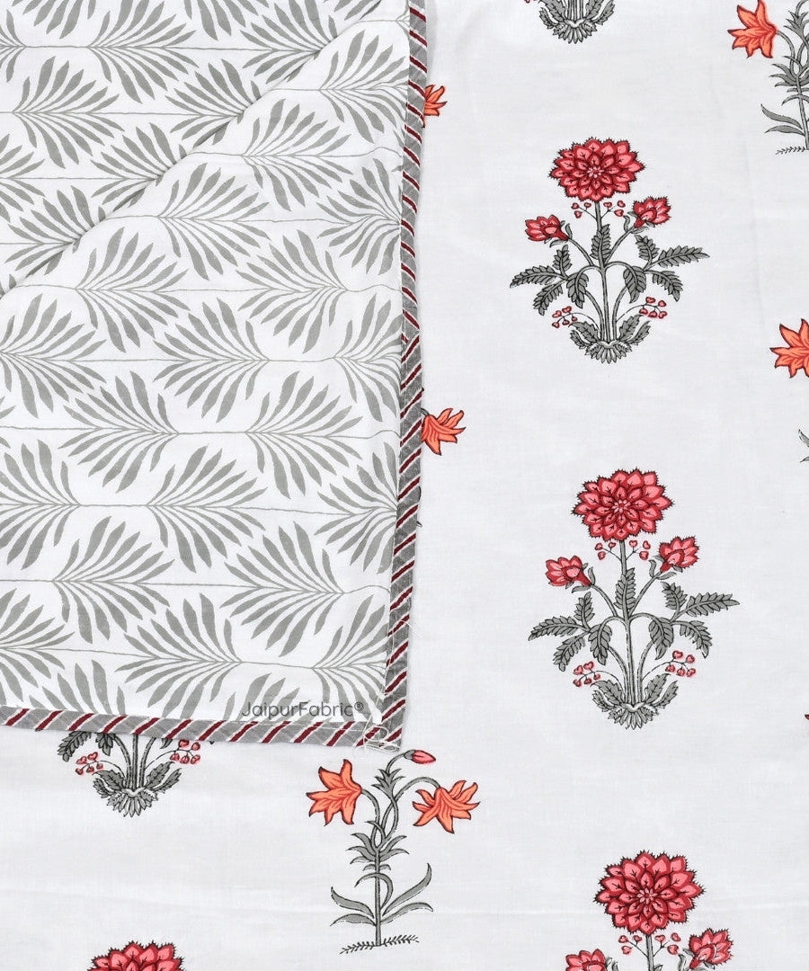 Elegance Cherry Block Print 400 TC Pure Premium MulMul Cotton Single Bed Dohar
