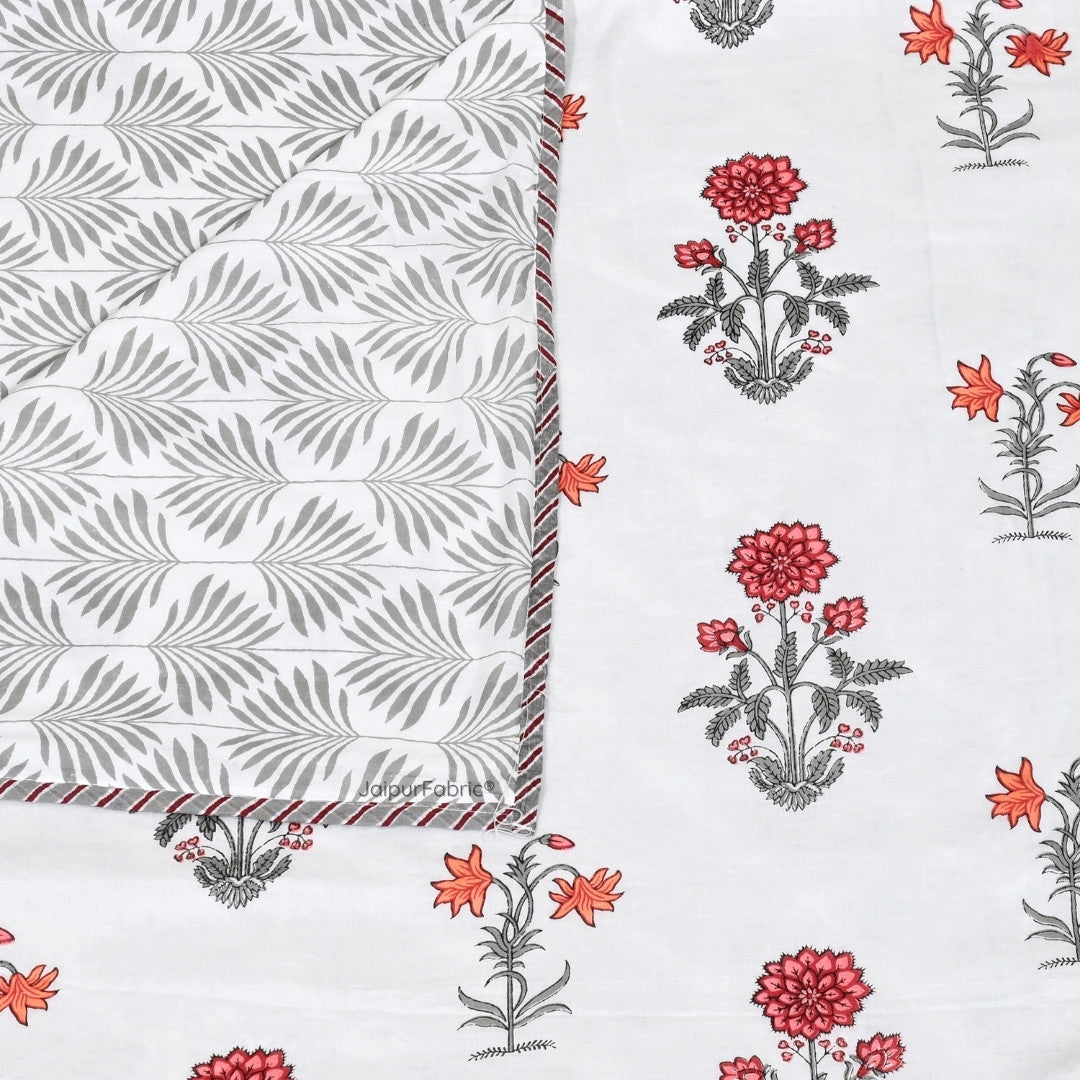 Elegance Cherry Block Print 400 TC Pure Premium MulMul Cotton Single Bed Dohar