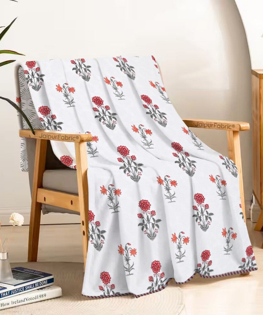 Elegance Cherry Block Print 400 TC Pure Premium MulMul Cotton Single Bed Dohar