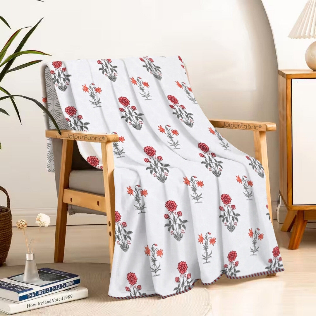 Elegance Cherry Block Print 400 TC Pure Premium MulMul Cotton Single Bed Dohar