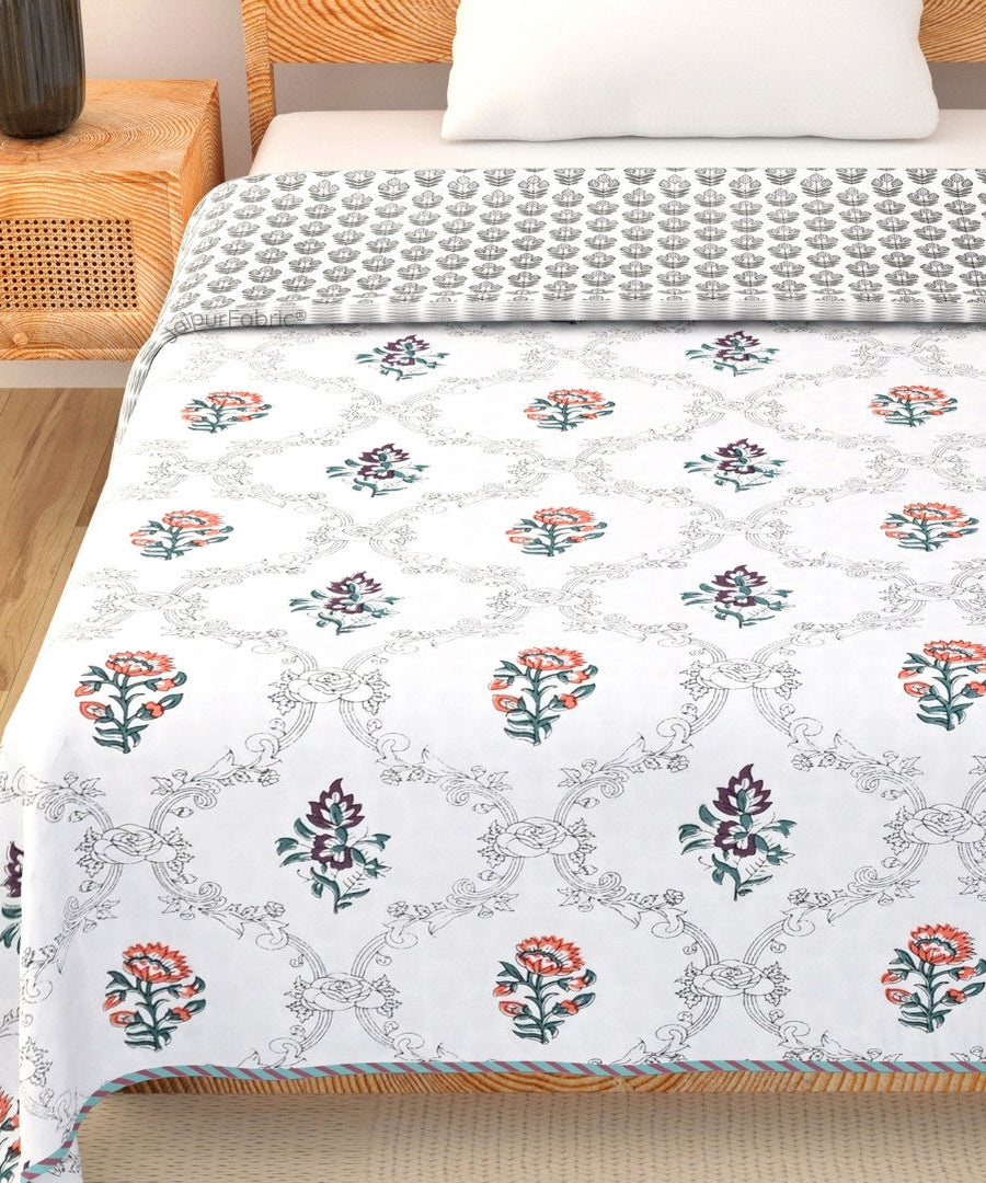 Soothing Calm Peach Block Print 400 TC Pure Premium MulMul Cotton Single Bed Dohar