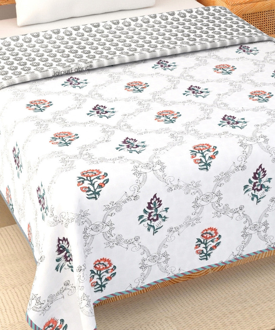 Soothing Calm Peach Block Print 400 TC Pure Premium MulMul Cotton Single Bed Dohar