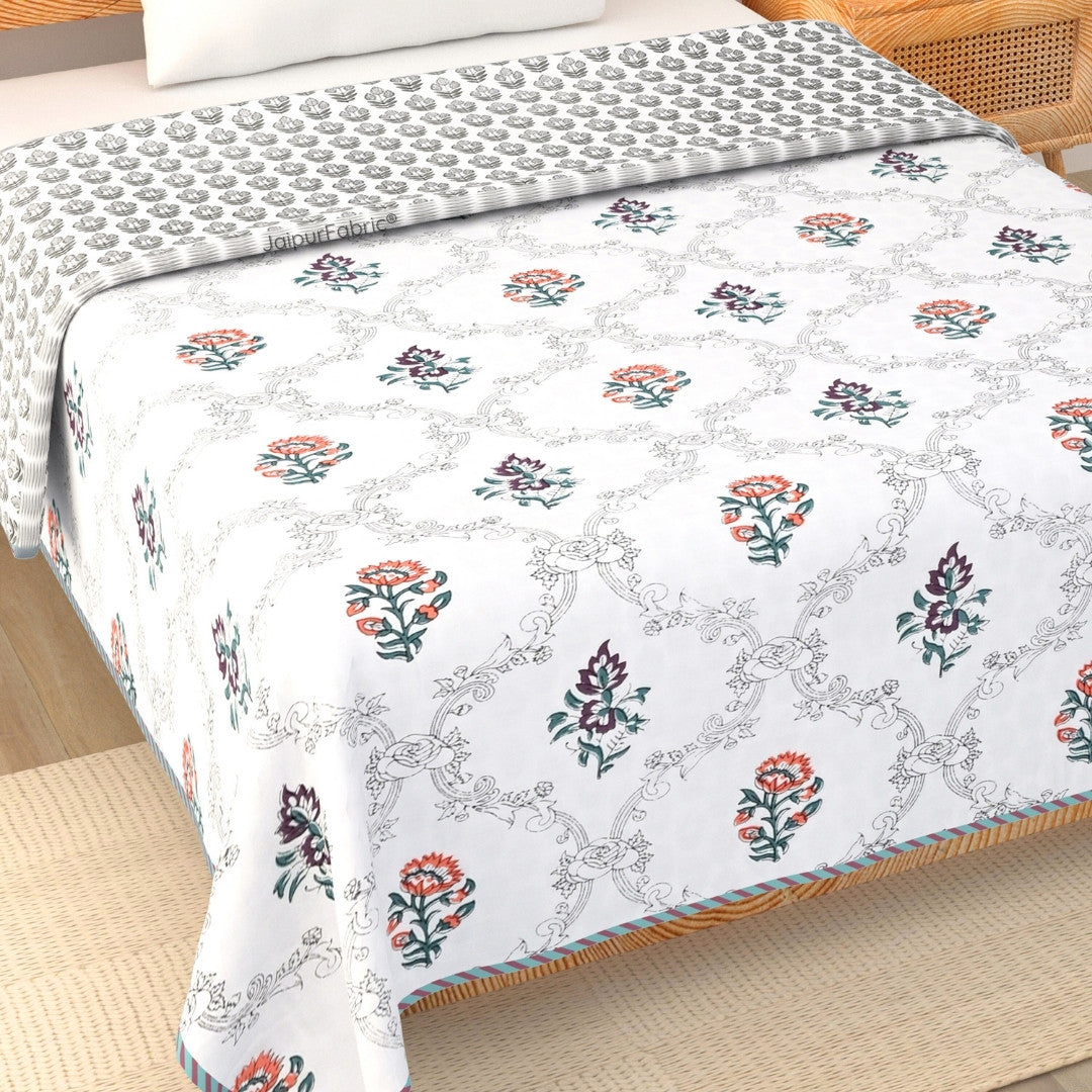 Soothing Calm Peach Block Print 400 TC Pure Premium MulMul Cotton Single Bed Dohar