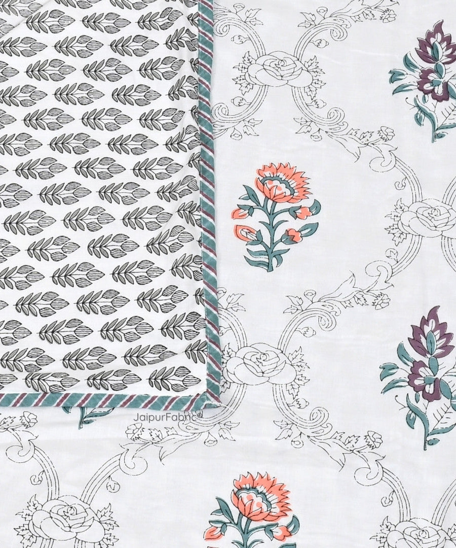 Soothing Calm Peach Block Print 400 TC Pure Premium MulMul Cotton Single Bed Dohar