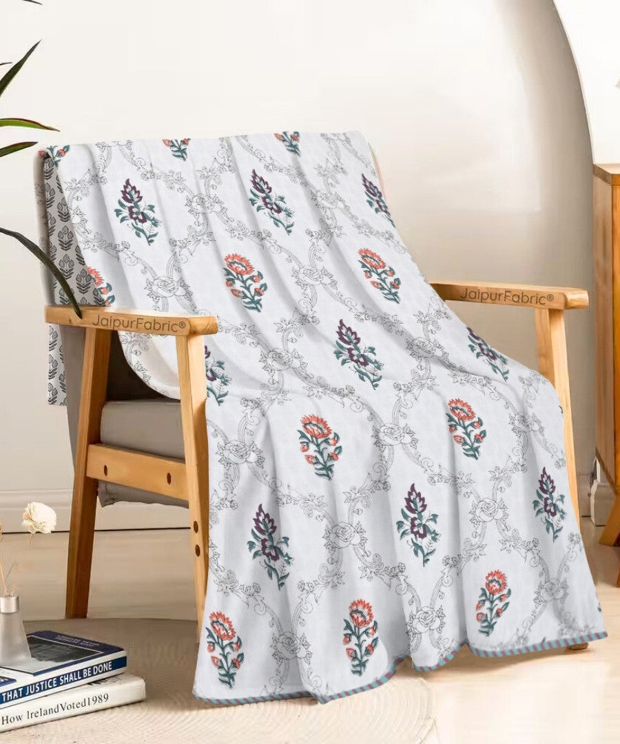 Soothing Calm Peach Block Print 400 TC Pure Premium MulMul Cotton Single Bed Dohar