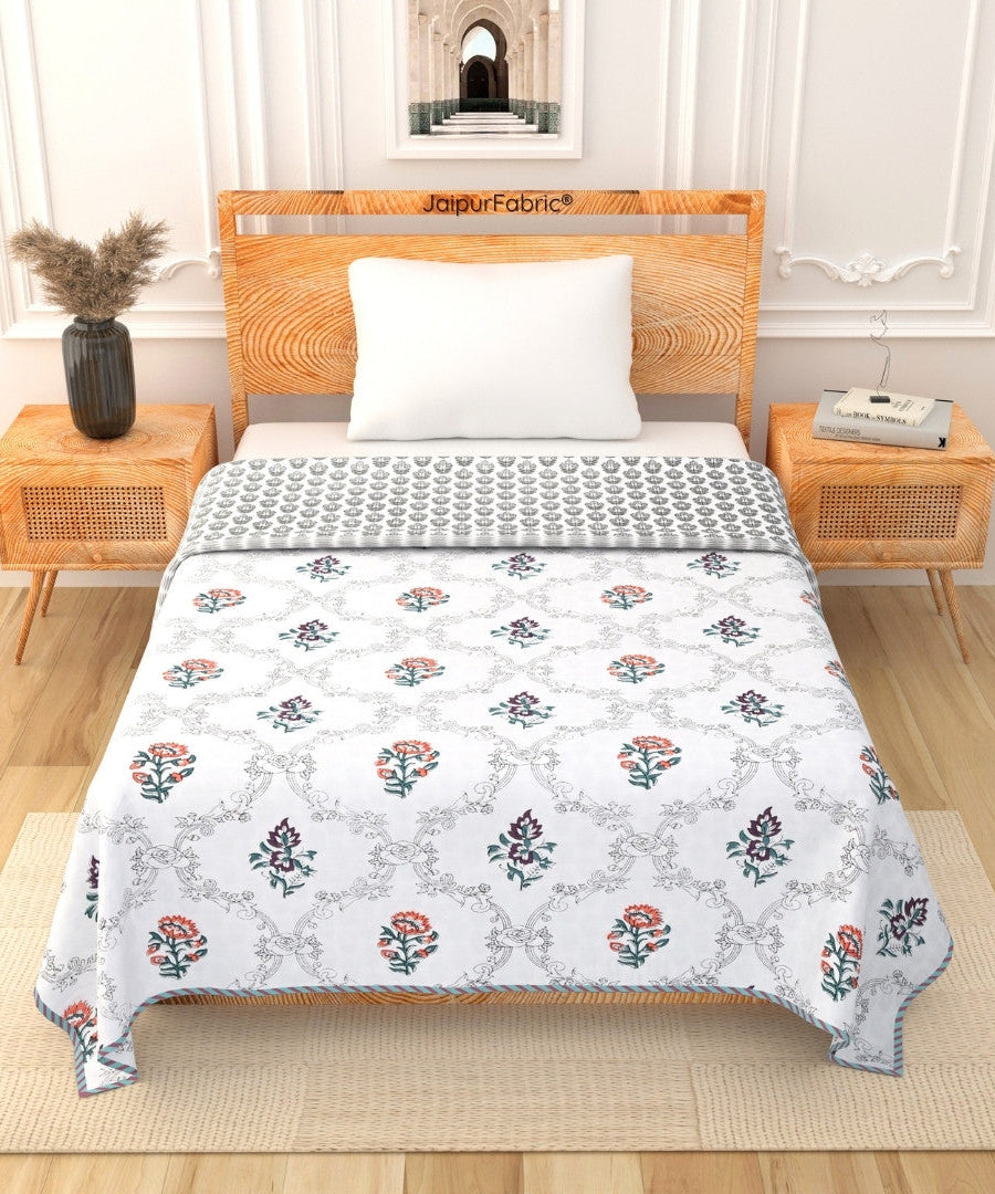 Soothing Calm Peach Block Print 400 TC Pure Premium MulMul Cotton Single Bed Dohar