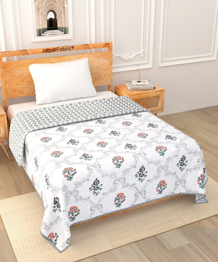 Soothing Calm Peach Block Print 400 TC Pure Premium MulMul Cotton Single Bed Dohar