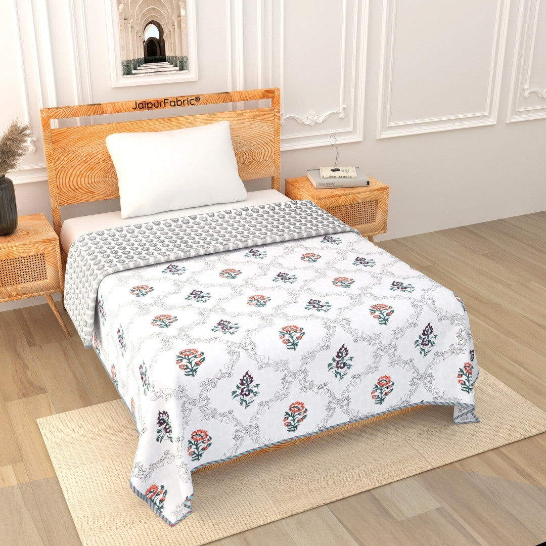 Soothing Calm Peach Block Print 400 TC Pure Premium MulMul Cotton Single Bed Dohar