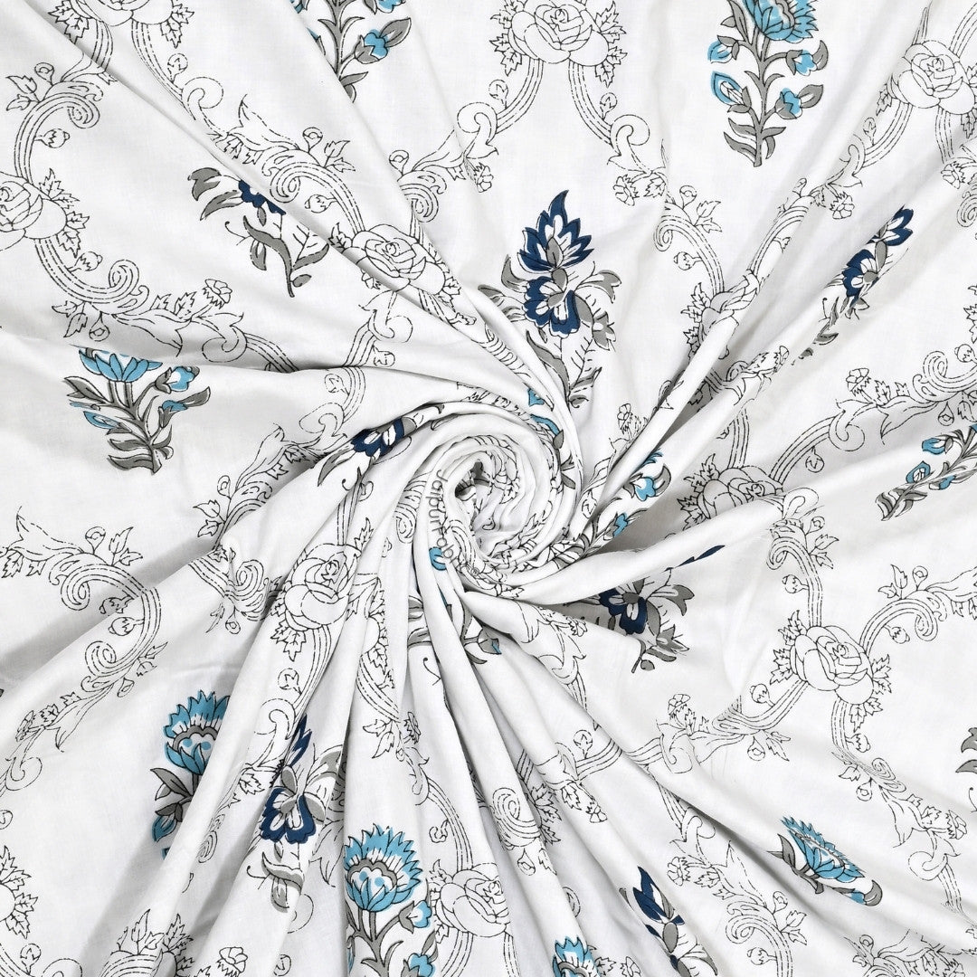 Soothing Calm Blue Block Print 400 TC Pure Premium MulMul Cotton Single Bed Dohar