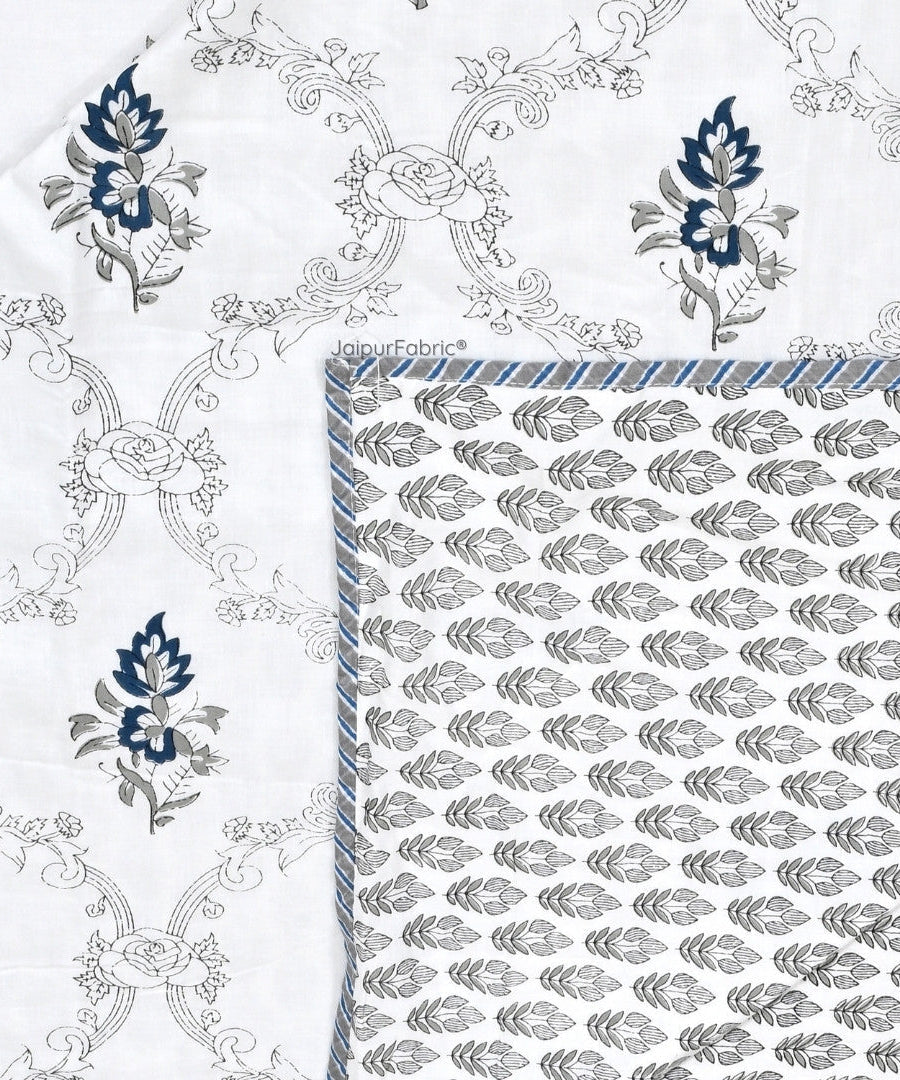 Soothing Calm Blue Block Print 400 TC Pure Premium MulMul Cotton Single Bed Dohar