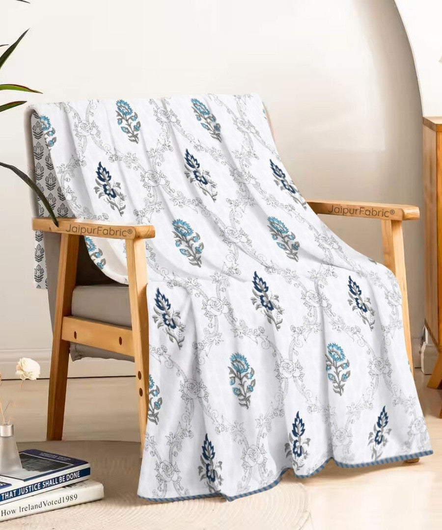 Soothing Calm Blue Block Print 400 TC Pure Premium MulMul Cotton Single Bed Dohar