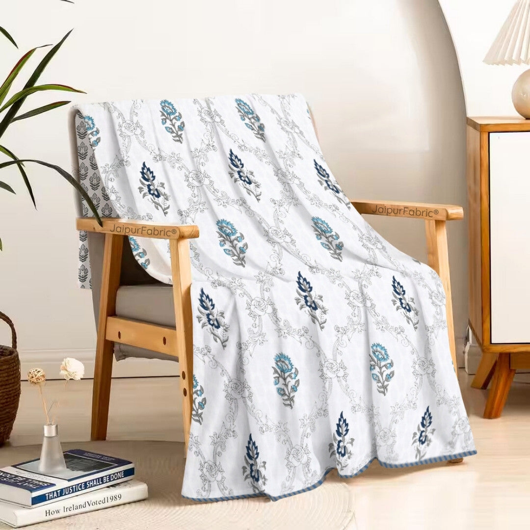 Soothing Calm Blue Block Print 400 TC Pure Premium MulMul Cotton Single Bed Dohar