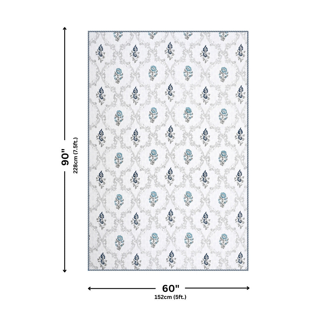Soothing Calm Blue Block Print 400 TC Pure Premium MulMul Cotton Single Bed Dohar