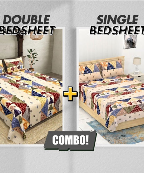 Beautiful Barmeri Bliss – 1 Double Bedsheet + 1 Single Bedsheet + 4 Pillow Covers