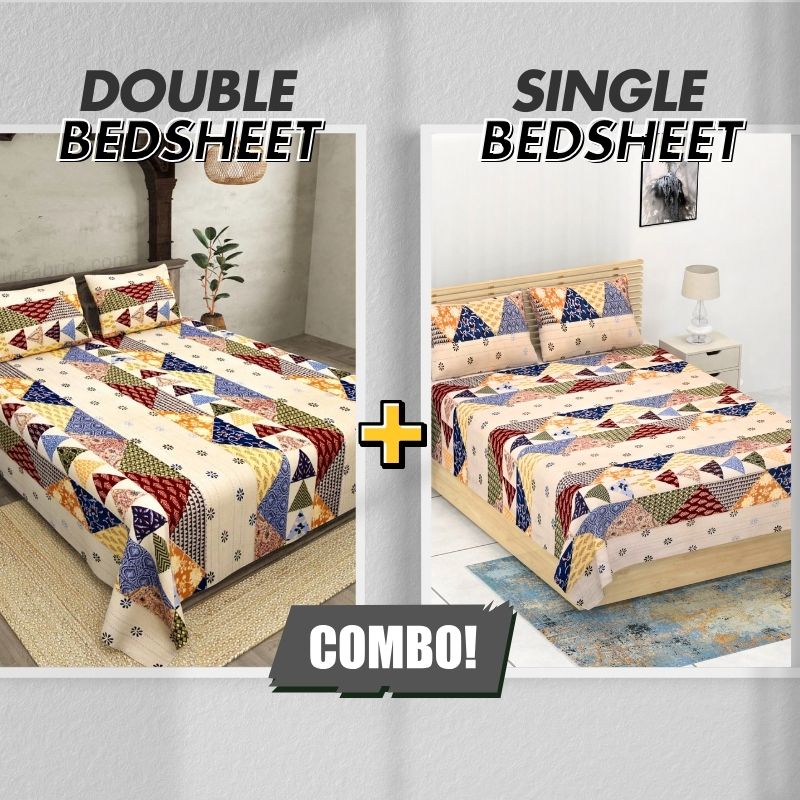 Beautiful Barmeri Bliss – 1 Double Bedsheet + 1 Single Bedsheet + 4 Pillow Covers
