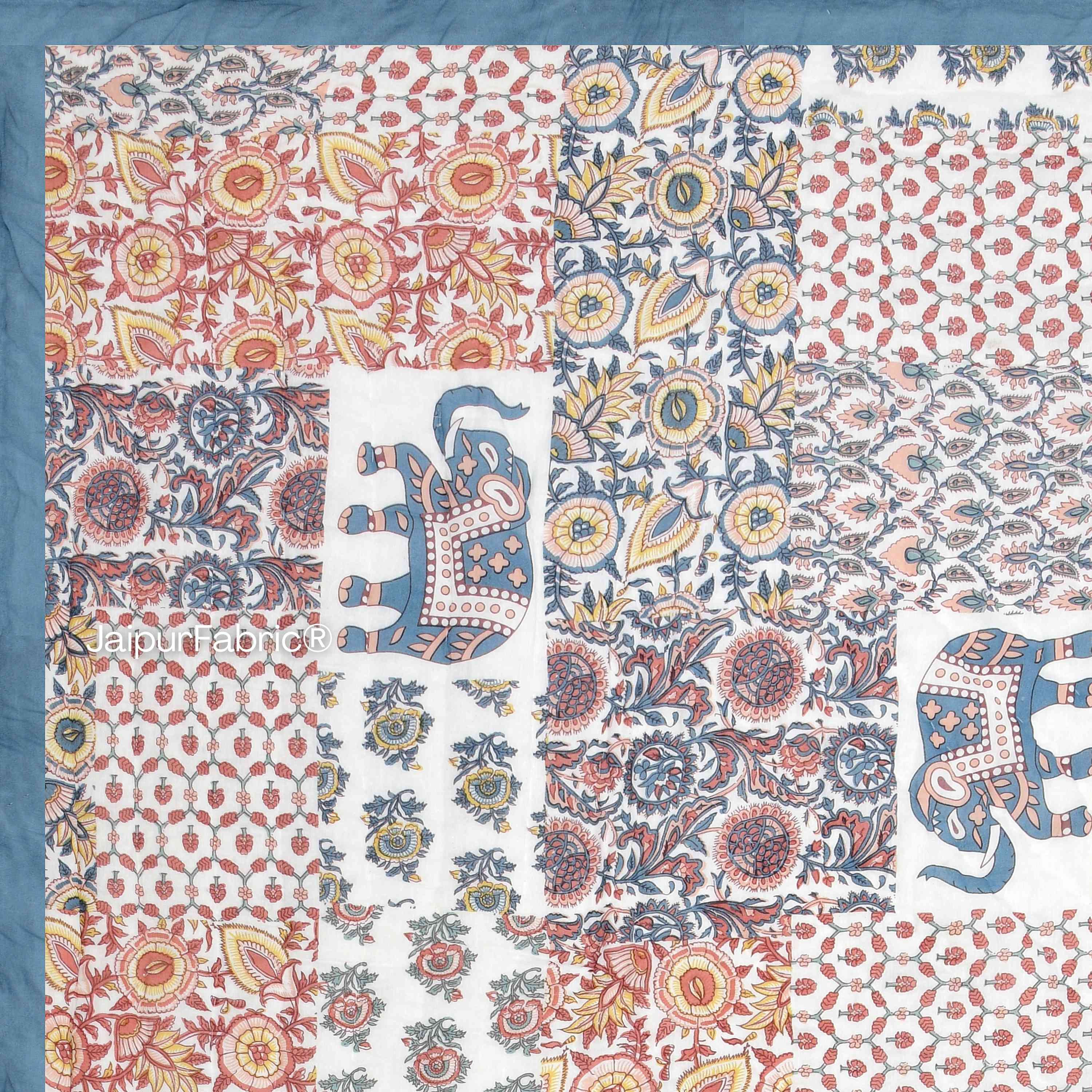 Reversible Patchwork Elephant Print with Intricate Floral Design Double Sided Quilt Rajai