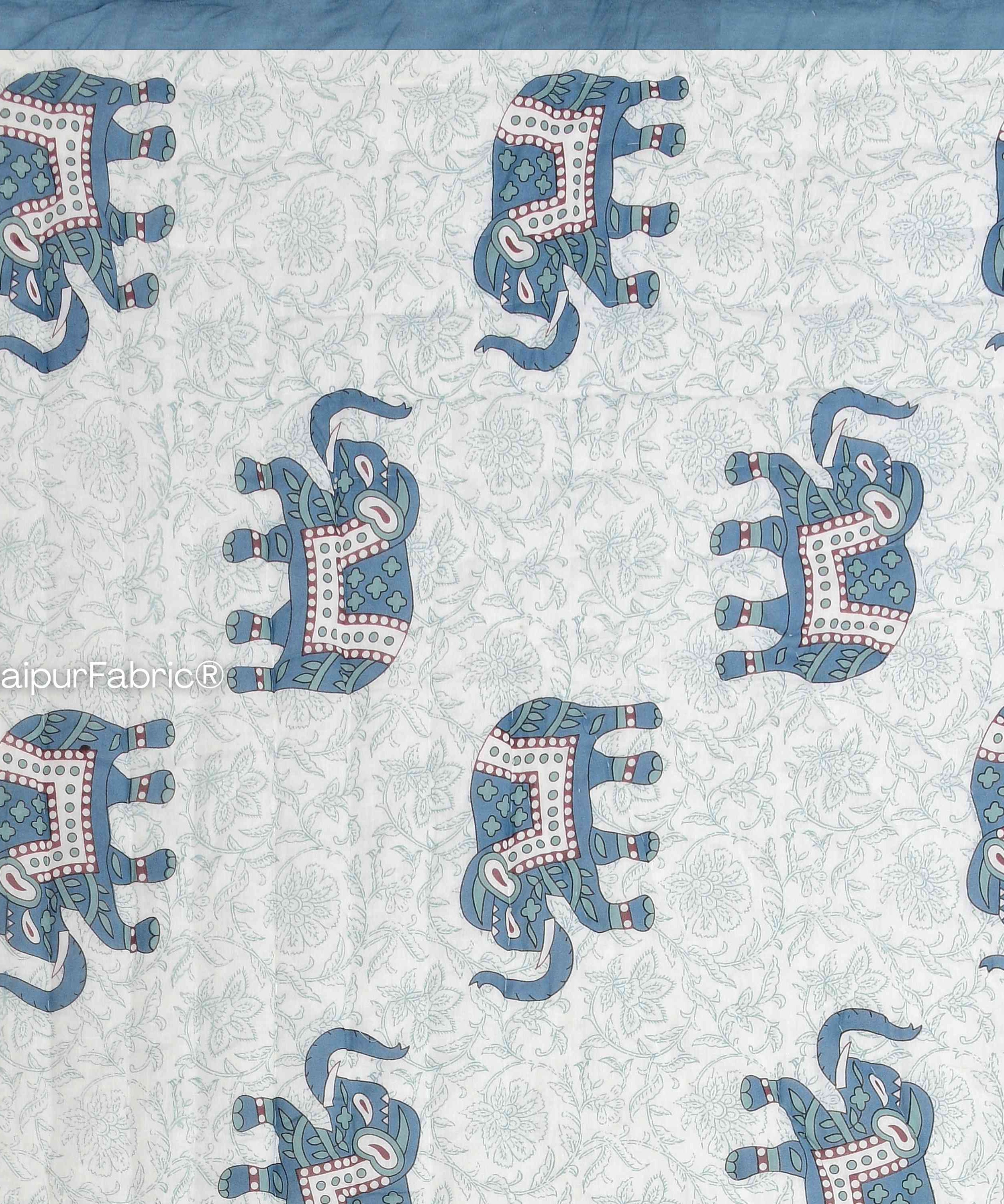 Reversible Patchwork Elephant Print with Intricate Floral Design Double Sided Quilt Rajai