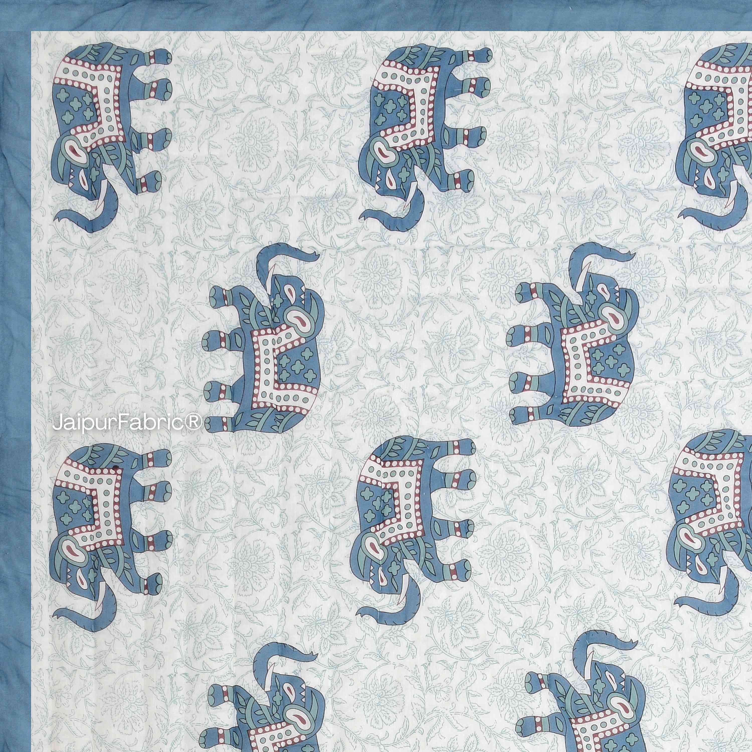 Reversible Patchwork Elephant Print with Intricate Floral Design Double Sided Quilt Rajai