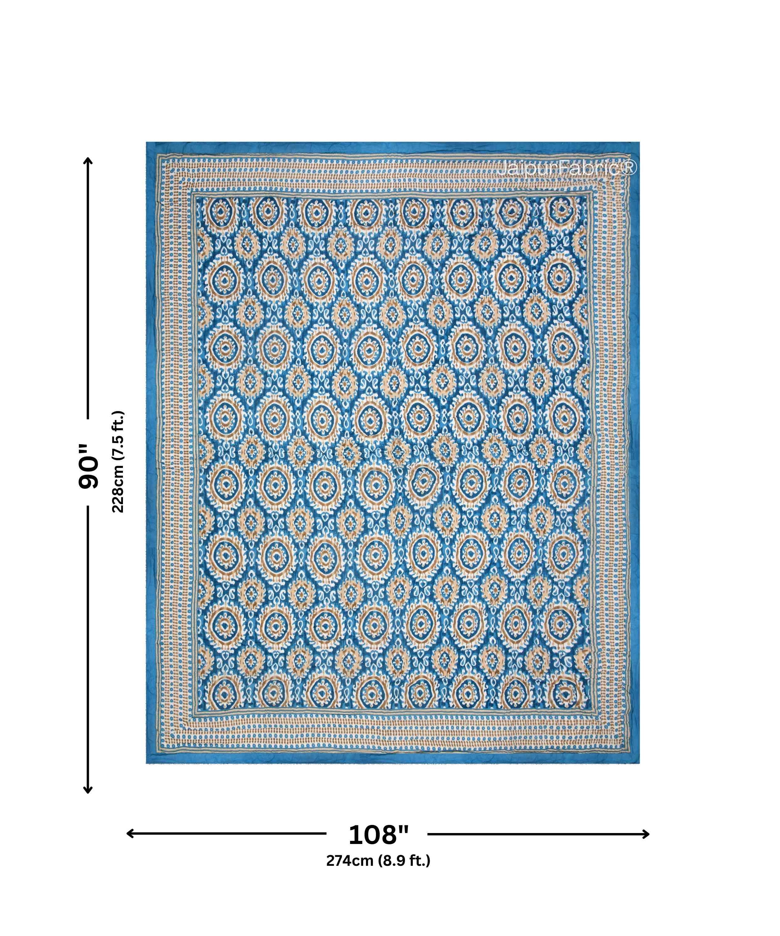 Peacock Elegance Reversible Vibrant Blue & Beige Motifs Double Bed Quilt Rajai