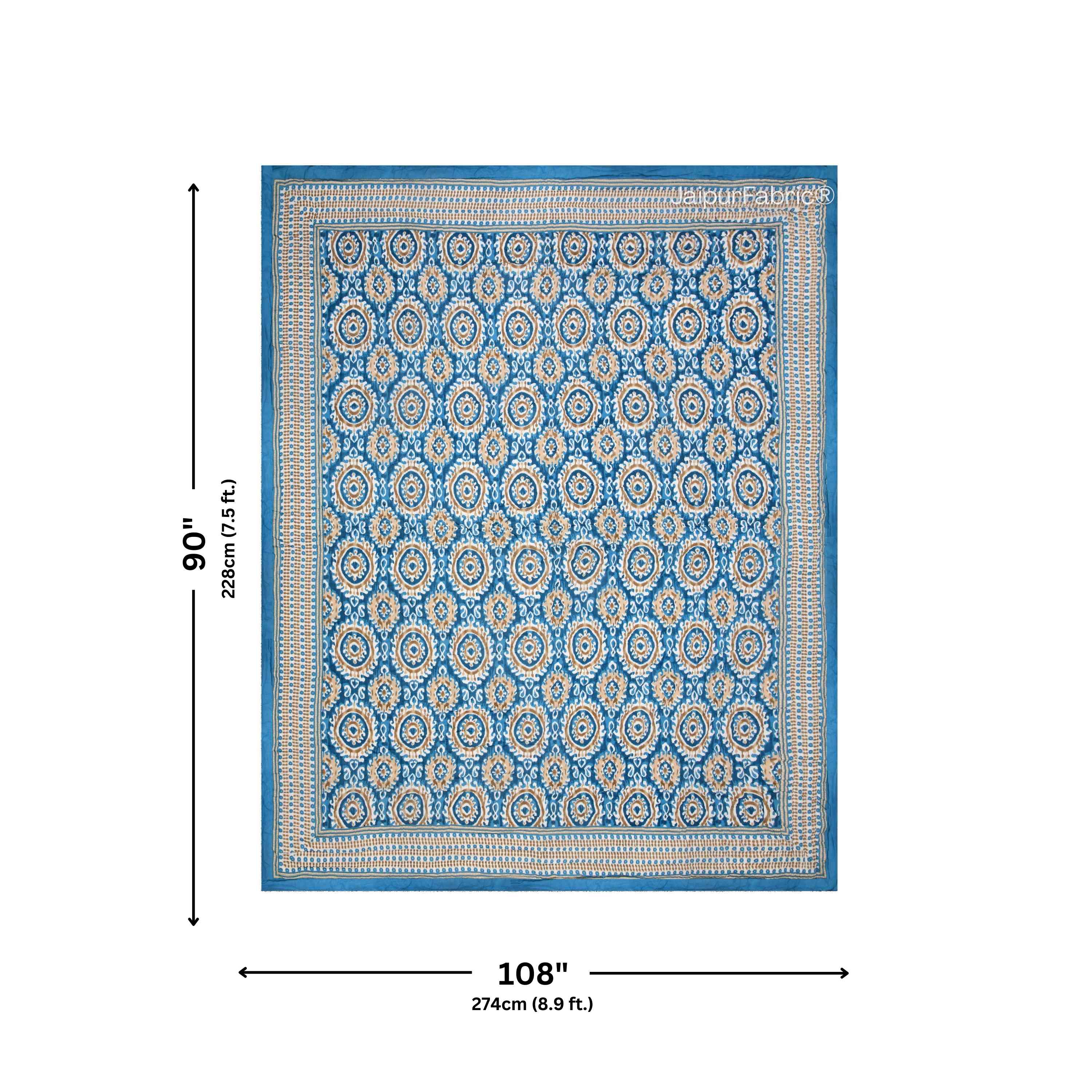 Peacock Elegance Reversible Vibrant Blue & Beige Motifs Double Bed Quilt Rajai