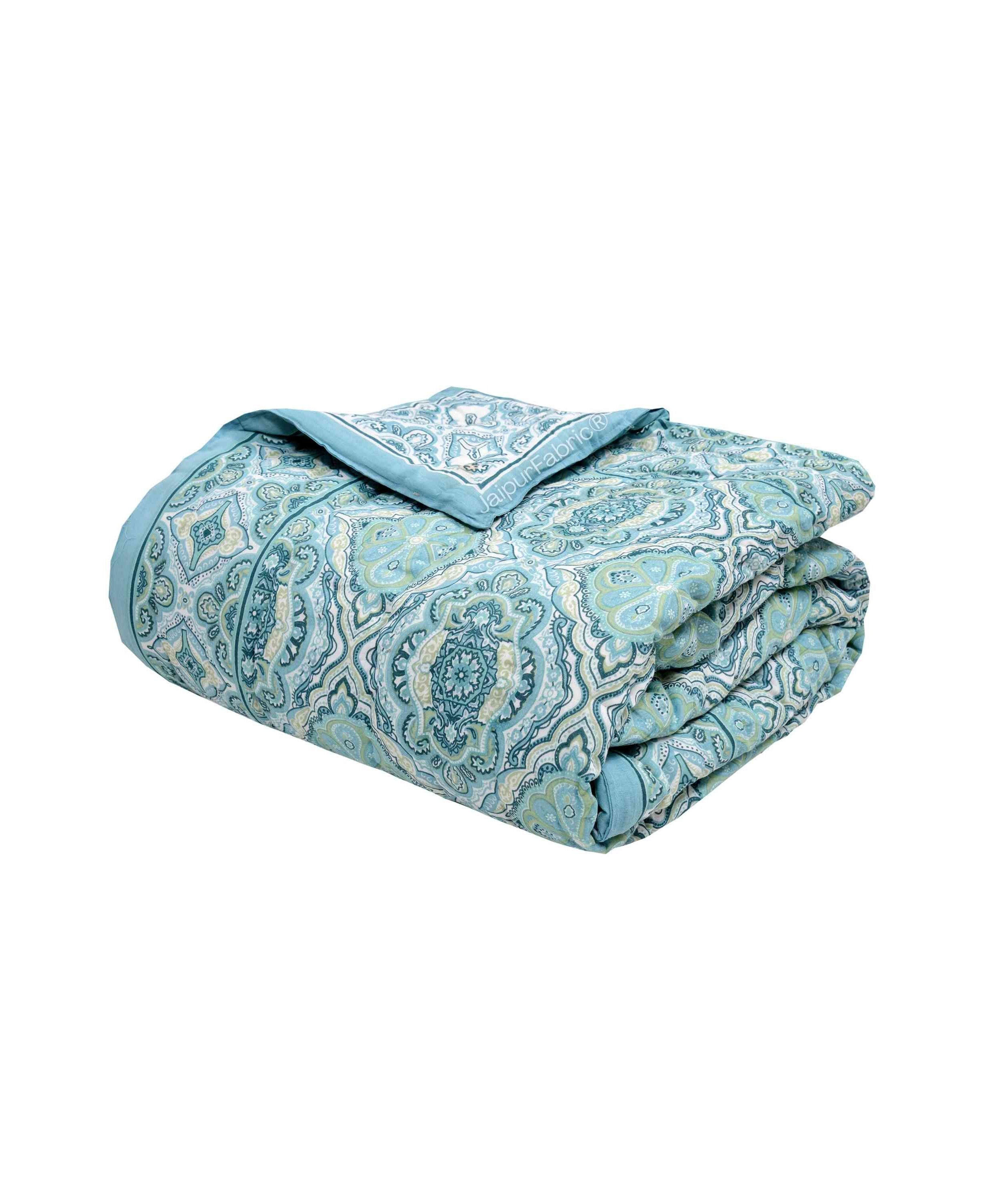 Reversible Quilt Rajai with Turquoise Medallion Dual-Design Print for Stylish Bedrooms