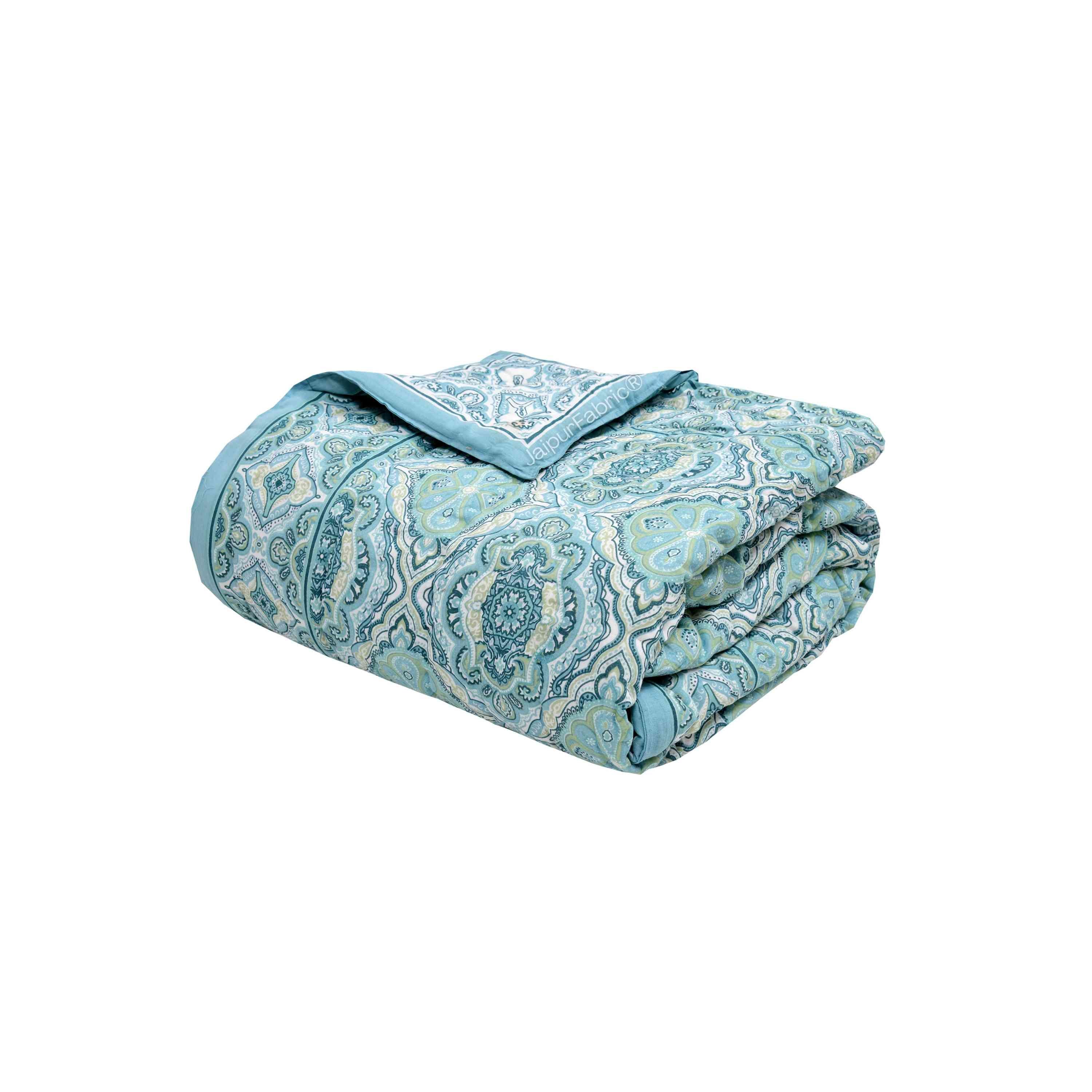 Reversible Quilt Rajai with Turquoise Medallion Dual-Design Print for Stylish Bedrooms