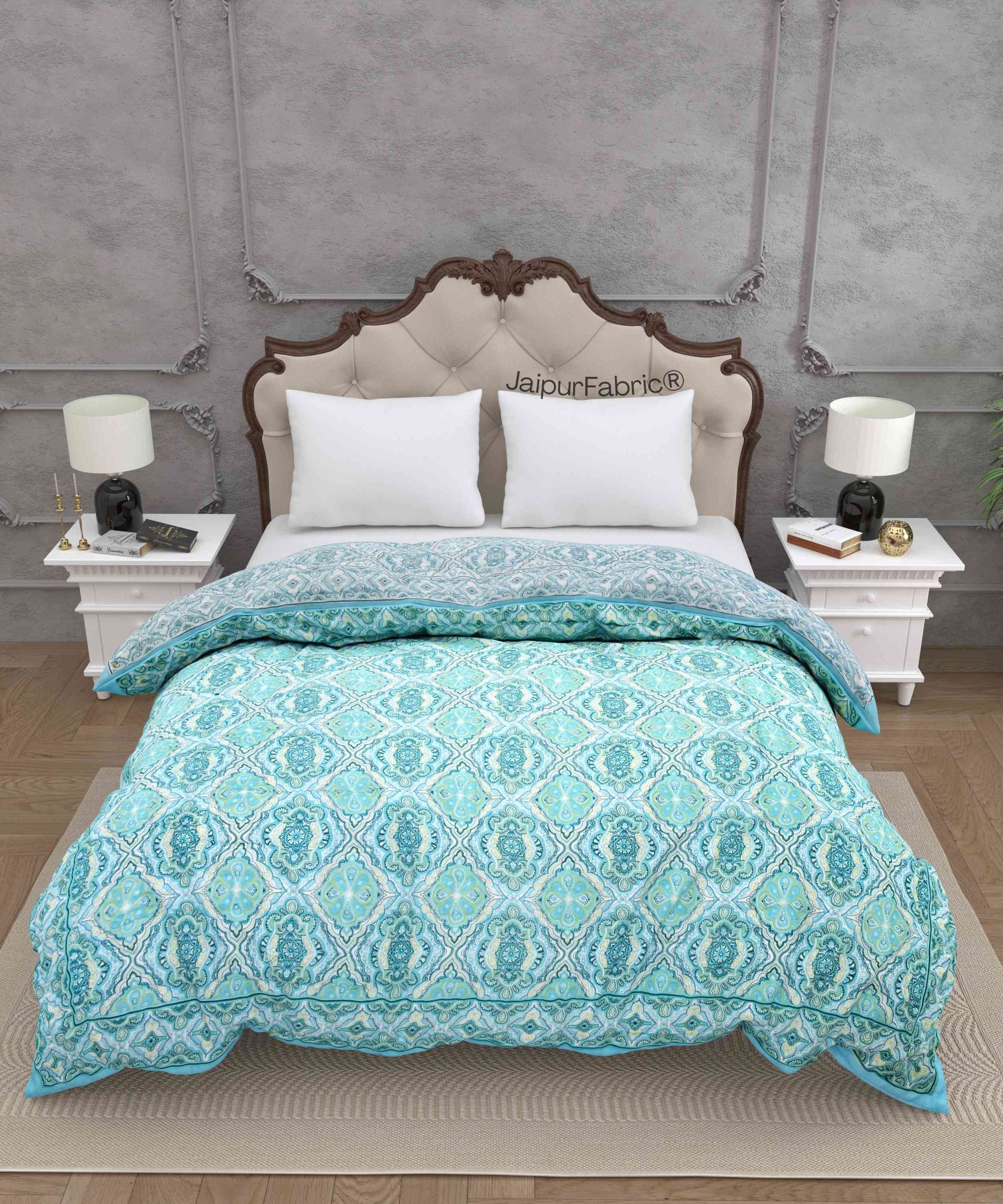 Reversible Quilt Rajai with Turquoise Medallion Dual-Design Print for Stylish Bedrooms