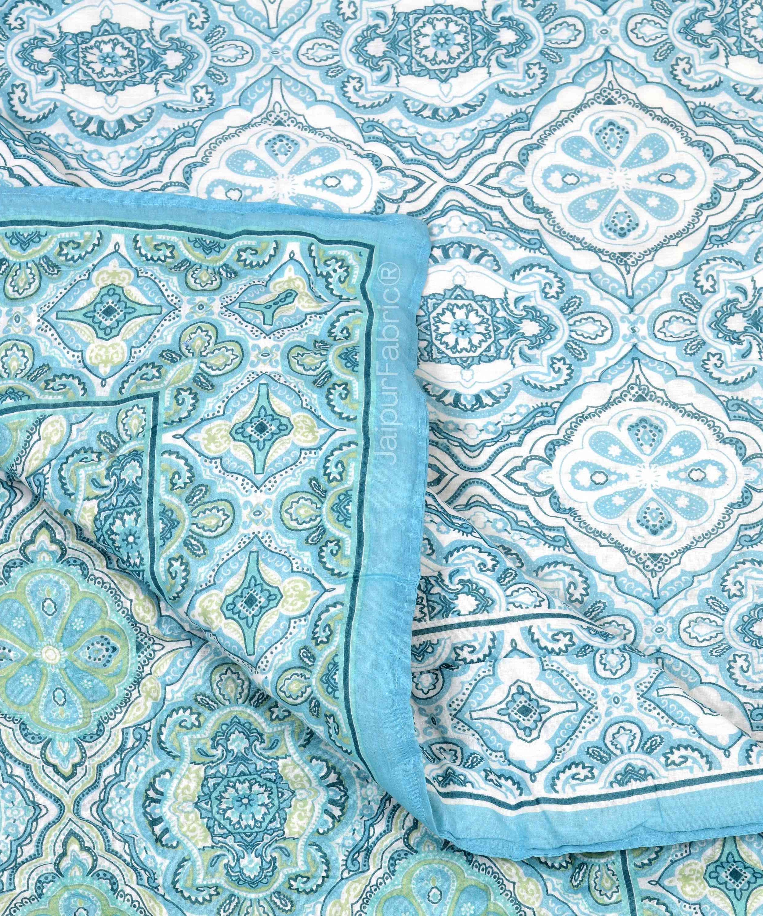 Reversible Quilt Rajai with Turquoise Medallion Dual-Design Print for Stylish Bedrooms