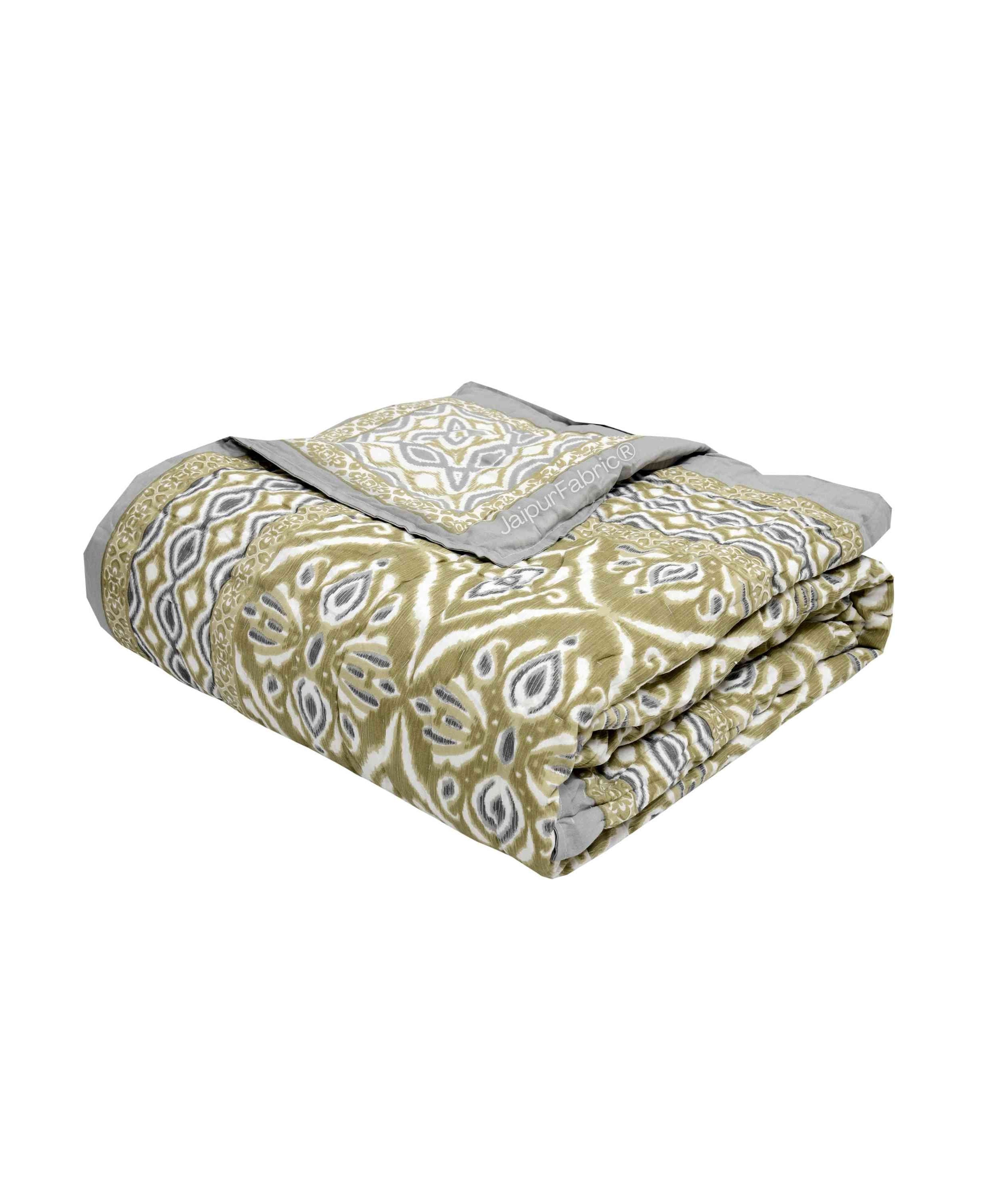Saffron Splendor Reversible Double Bed Quilt Rajai with Ornate Geometric Charms Design