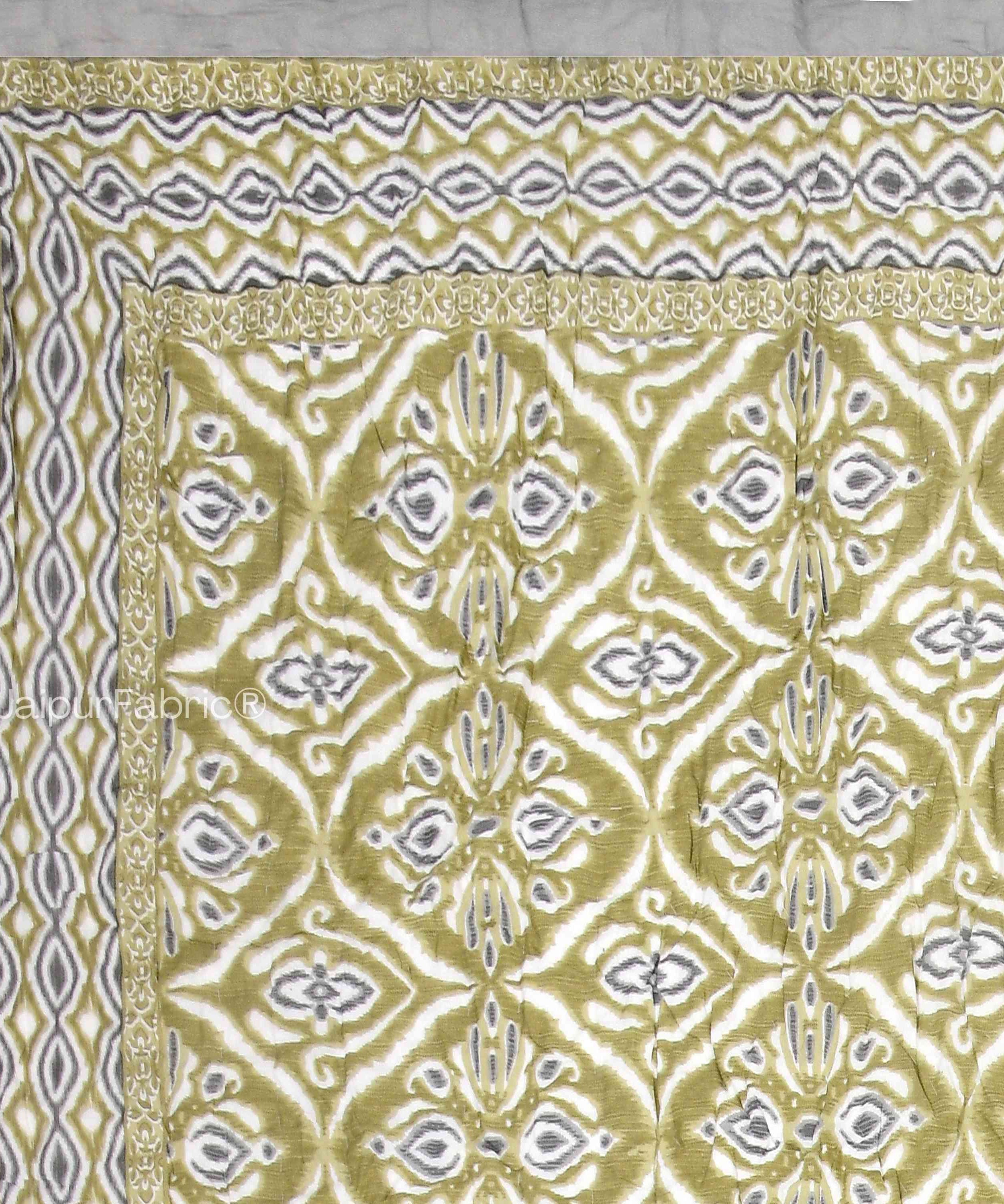 Saffron Splendor Reversible Double Bed Quilt Rajai with Ornate Geometric Charms Design