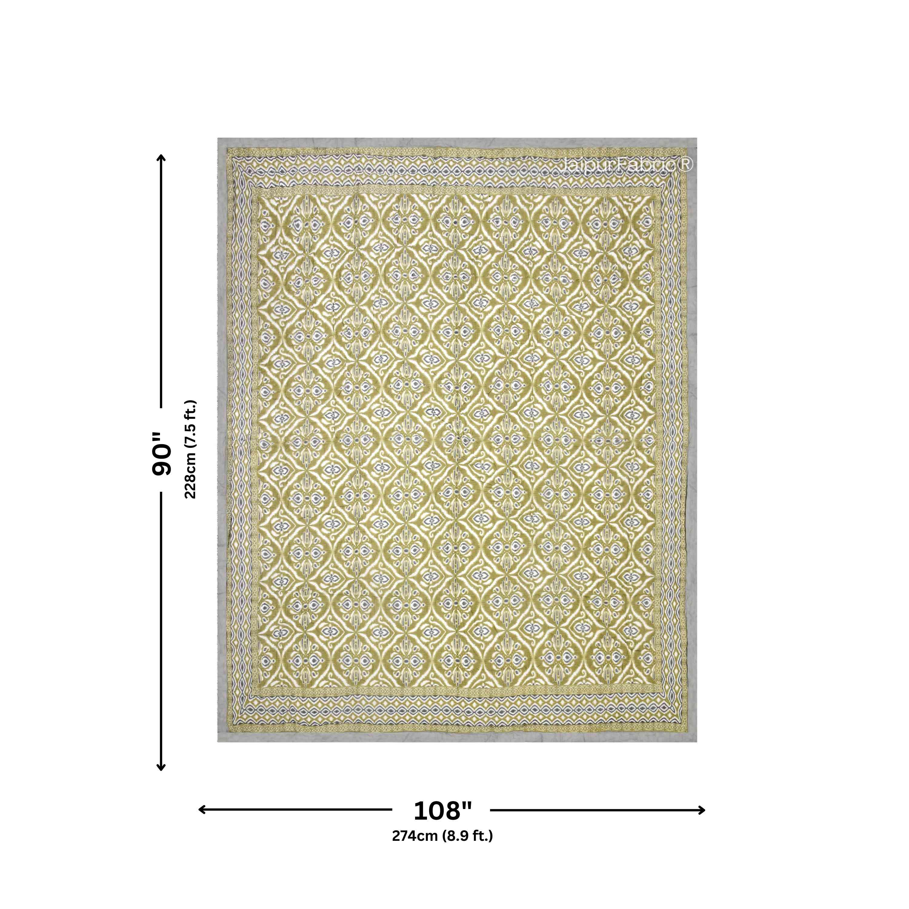 Saffron Splendor Reversible Double Bed Quilt Rajai with Ornate Geometric Charms Design